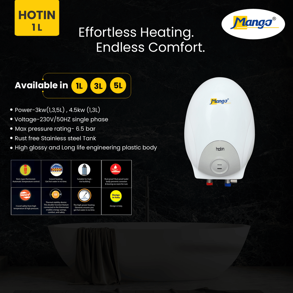 HOTIN 1L - Instant Water Heater (Italy Inspired Design) - Mango appliances