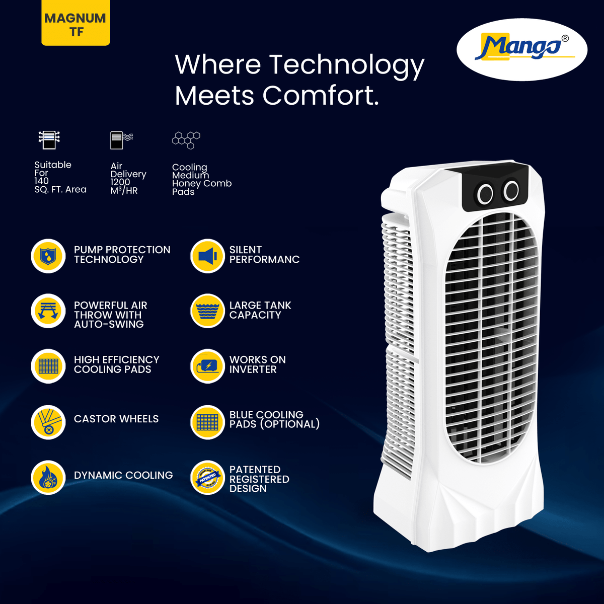 Megnumt Fans Magnum TF Tower Fan - No Water, 3-Speed | Mango Appliances